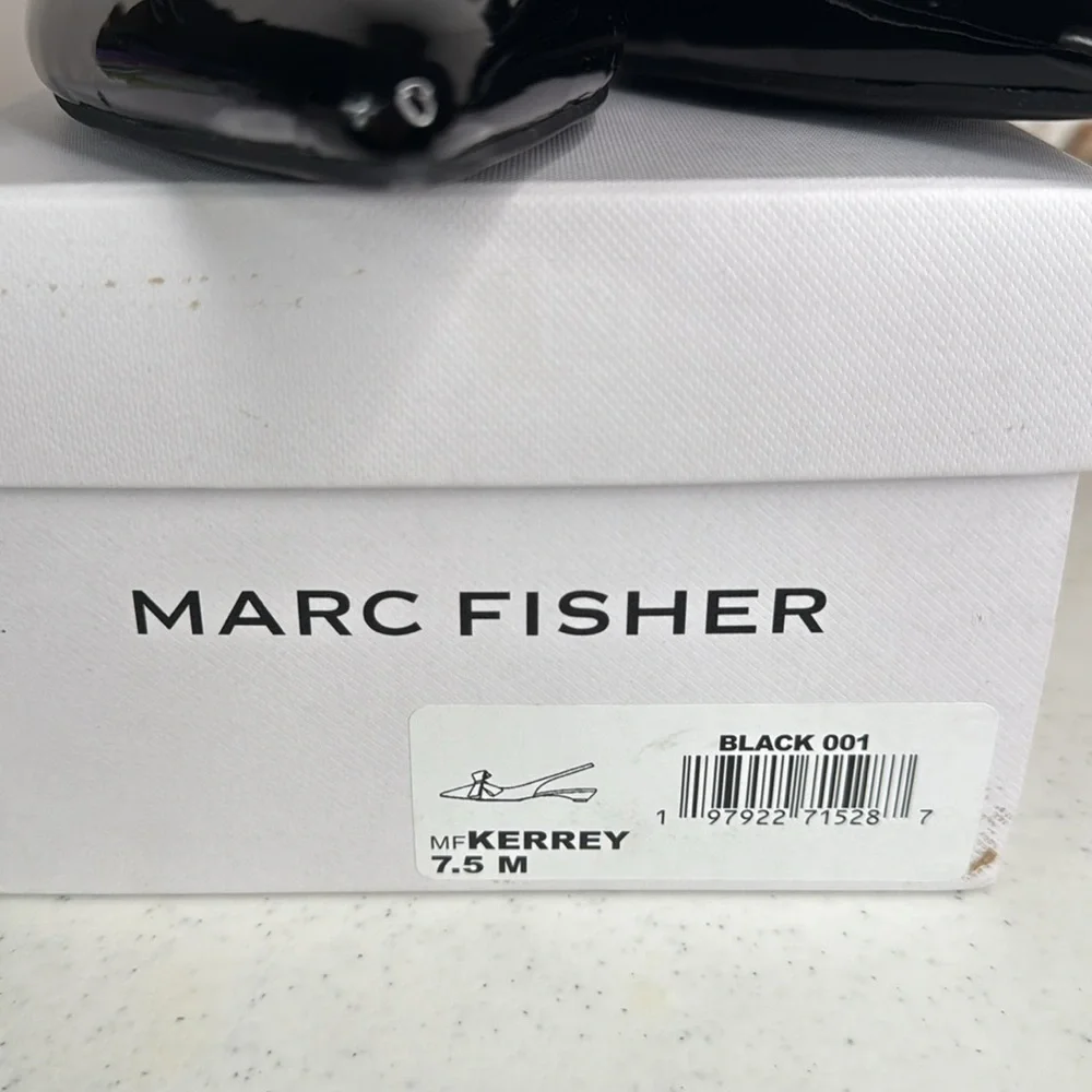 Marc Fisher Black Patent Pointed Toe Slingback Flats with Bow - Picture 12 of 13